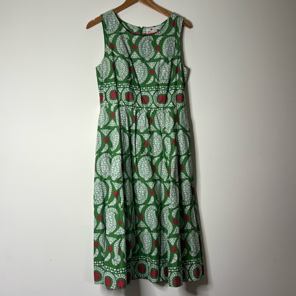 Boden dress, green, white, pink. Size
8r. Cotton.
